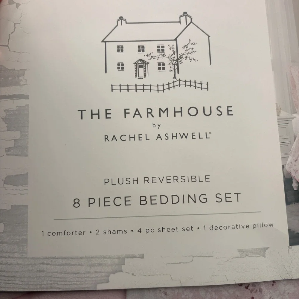 The Farmhouse by Rachel Ashwell Queen 8 Piece Bedding Set Pink Floral Reversible